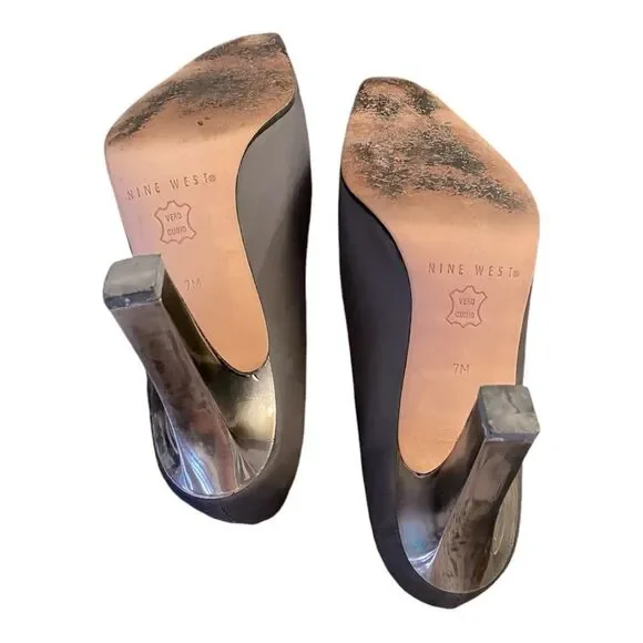 Vintage Nine West Pewter Metallic Heels Size 7 - Picture 7 of 10